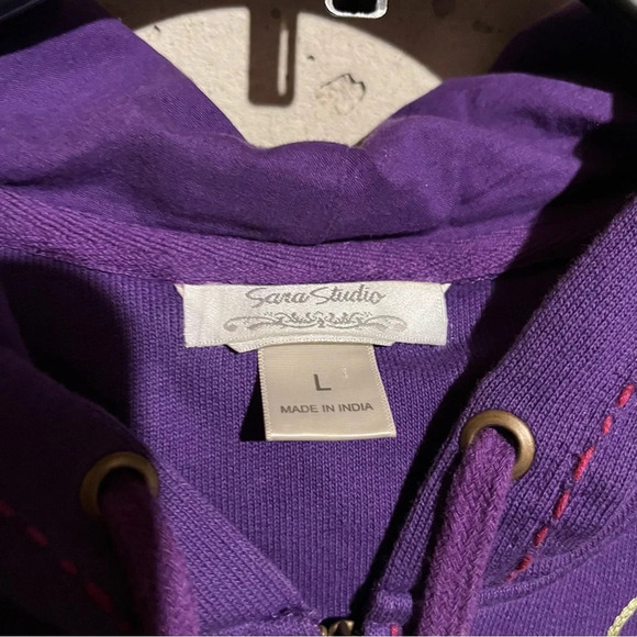 Sara Studio Embroidered Floral Purple Full Zip Sweatshirt Size Large - Picture 6 of 11